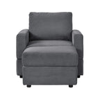 Grey Corduroy Club Chair with Ottoman, Single Seat