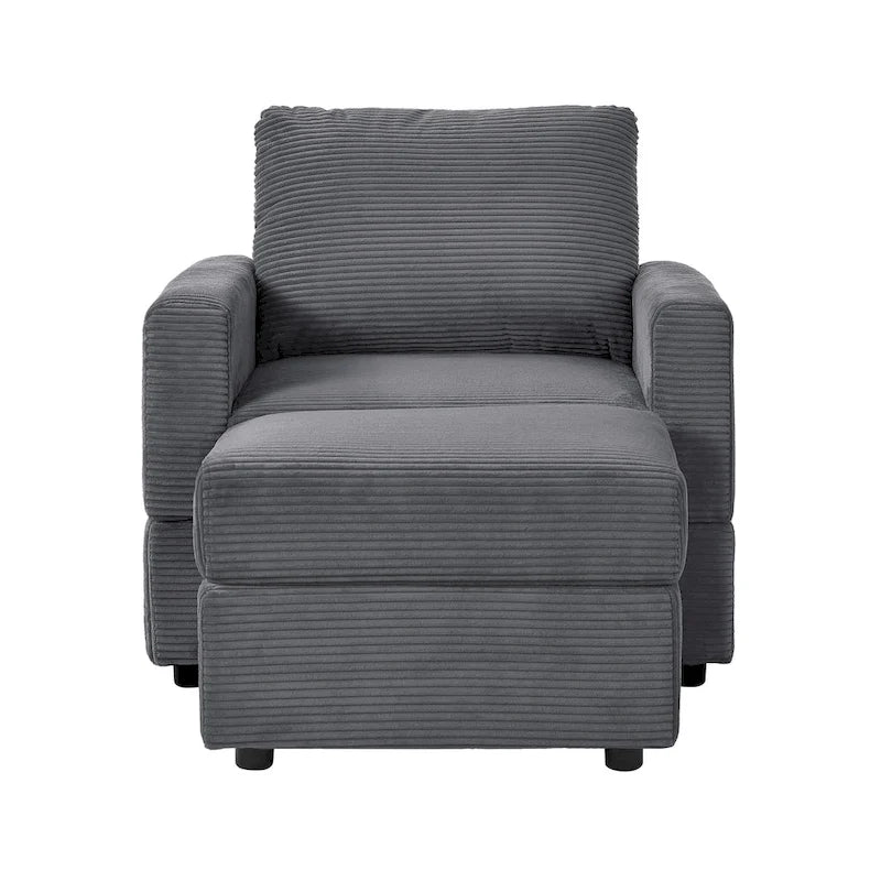Grey Corduroy Club Chair with Ottoman, Single Seat
