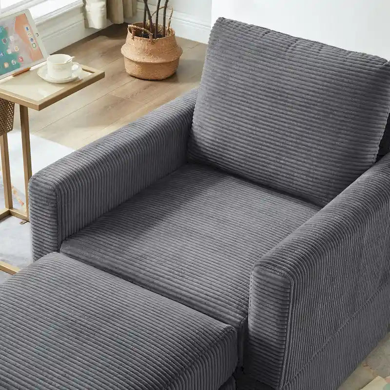 Grey Corduroy Club Chair with Ottoman, Single Seat