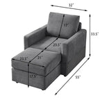 Grey Corduroy Club Chair with Ottoman, Single Seat