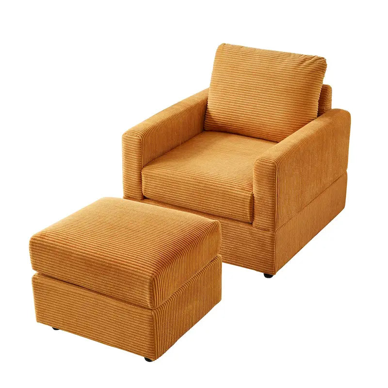 Grey Corduroy Club Chair with Ottoman, Single Seat