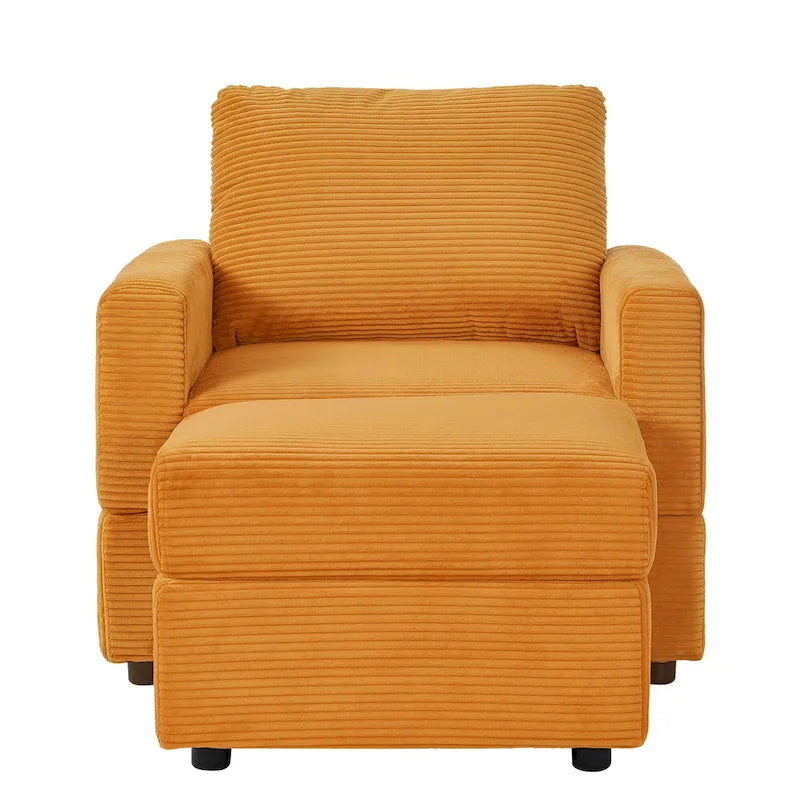 Grey Corduroy Club Chair with Ottoman, Single Seat