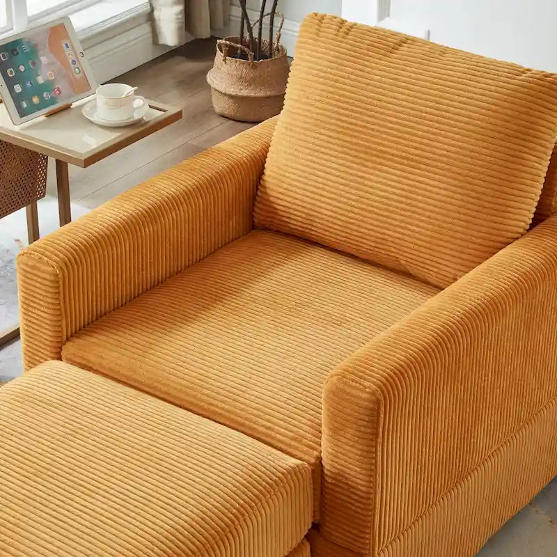 Grey Corduroy Club Chair with Ottoman, Single Seat