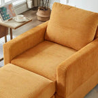 Grey Corduroy Club Chair with Ottoman, Single Seat