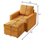 Grey Corduroy Club Chair with Ottoman, Single Seat