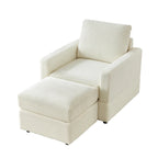 Grey Corduroy Club Chair with Ottoman, Single Seat