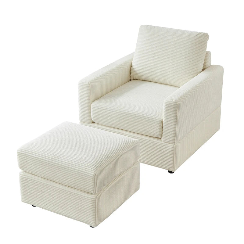 Grey Corduroy Club Chair with Ottoman, Single Seat
