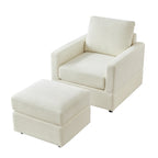 Grey Corduroy Club Chair with Ottoman, Single Seat