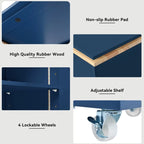Grey Blue / Navy Blue / White Rolling Kitchen Island with Extendable Table, LED Glass Cabinet, for 1–2