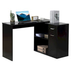 Black L-Shaped Corner Desk with Storage, Single-Person