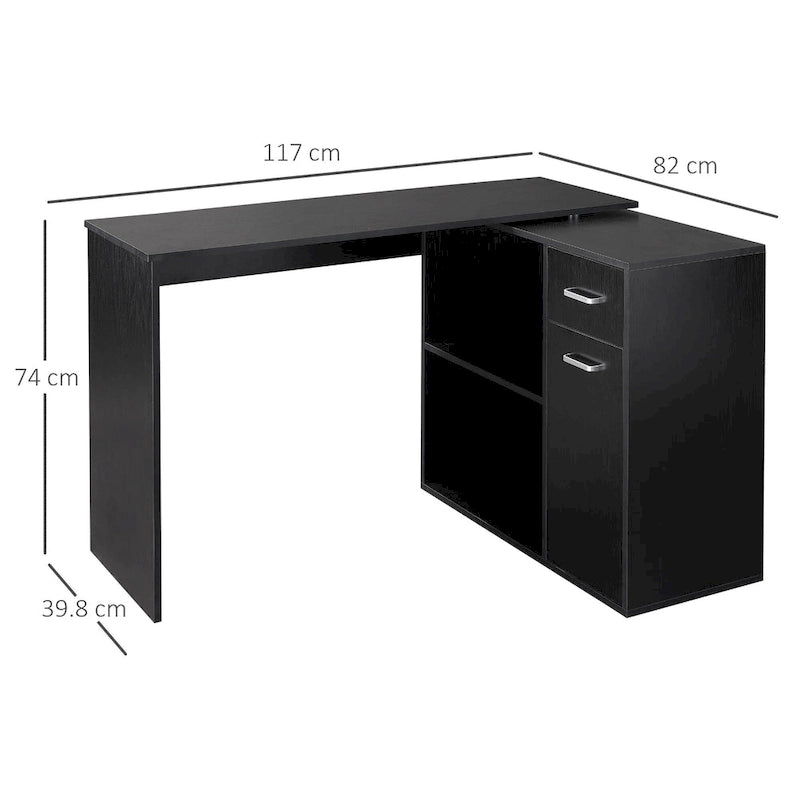 Black L-Shaped Corner Desk with Storage, Single-Person