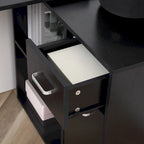 Black L-Shaped Corner Desk with Storage, Single-Person