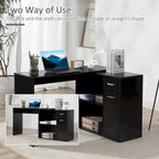 Black L-Shaped Corner Desk with Storage, Single-Person