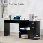Black L-Shaped Corner Desk with Storage, Single-Person
