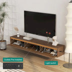 White High-Gloss Wall-Mounted TV Stand with LED Lights & Power Outlet – Single Unit
