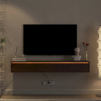 White High-Gloss Wall-Mounted TV Stand with LED Lights & Power Outlet – Single Unit