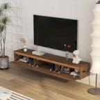 White High-Gloss Wall-Mounted TV Stand with LED Lights & Power Outlet – Single Unit