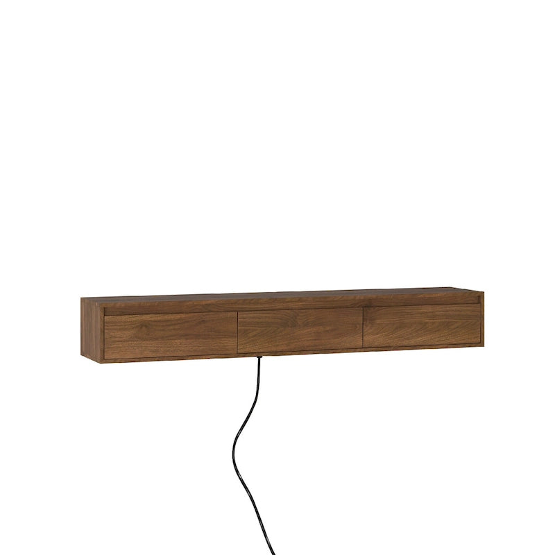 White High-Gloss Wall-Mounted TV Stand with LED Lights & Power Outlet – Single Unit