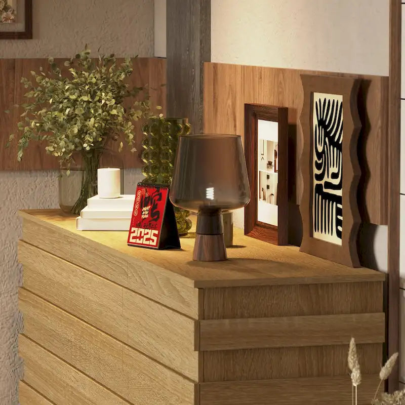 Brown 9-Drawer Dresser, Horizontal Stripe, Single-Unit