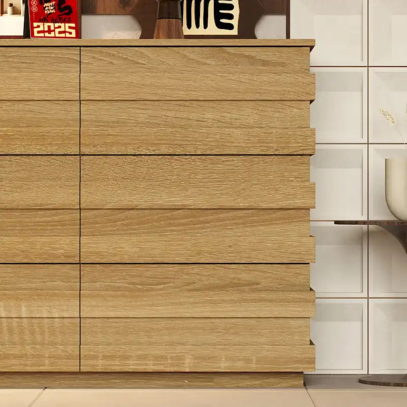 Brown 9-Drawer Dresser, Horizontal Stripe, Single-Unit