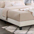 Off White Queen Platform Bed, 3D Upholstered Adjustable Headboard, 1-Person