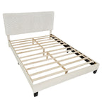 Off White Queen Platform Bed, 3D Upholstered Adjustable Headboard, 1-Person