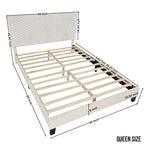 Off White Queen Platform Bed, 3D Upholstered Adjustable Headboard, 1-Person