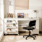 White Folding Sewing Table with Storage Cabinet & Shelves, Single User
