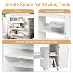 White Folding Sewing Table with Storage Cabinet & Shelves, Single User