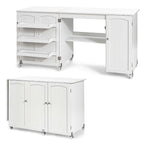 White Folding Sewing Table with Storage Cabinet & Shelves, Single User