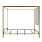 Metal Four-Poster Canopy Bed with Linen Headboard, Black & White / Gold & Tan, Queen & King