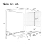 Metal Four-Poster Canopy Bed with Linen Headboard, Black & White / Gold & Tan, Queen & King