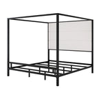 Metal Four-Poster Canopy Bed with Linen Headboard, Black & White / Gold & Tan, Queen & King