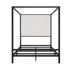 Metal Four-Poster Canopy Bed with Linen Headboard, Black & White / Gold & Tan, Queen & King