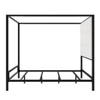 Metal Four-Poster Canopy Bed with Linen Headboard, Black & White / Gold & Tan, Queen & King