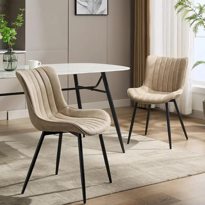 Bleu / Marron / Noir / Kaki – Chaise de salle à manger sans accoudoir en faux cuir à motif losanges et rayures, lot de 2