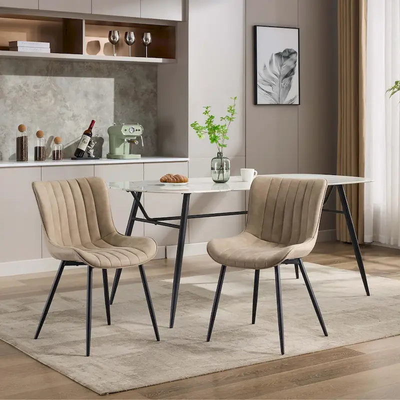 Blue / Brown / Black / Khaki – Diamond & Stripe Faux Leather Armless Dining Chair, Set of 2
