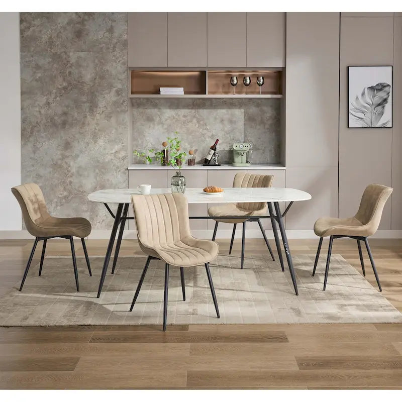 Blue / Brown / Black / Khaki – Diamond & Stripe Faux Leather Armless Dining Chair, Set of 2