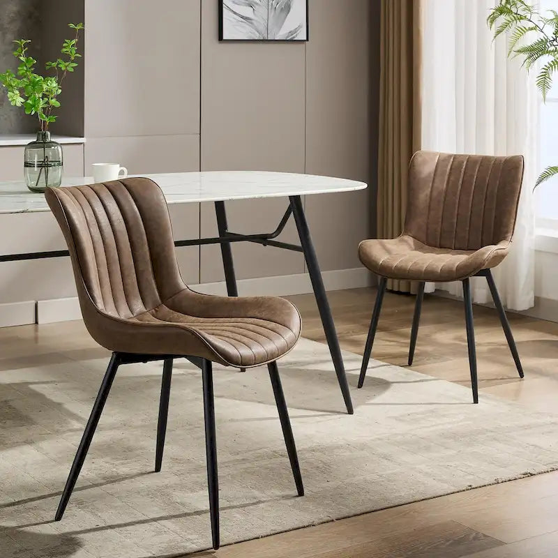 Blue / Brown / Black / Khaki – Diamond & Stripe Faux Leather Armless Dining Chair, Set of 2