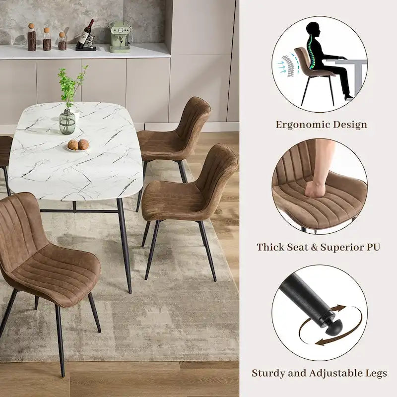 Blue / Brown / Black / Khaki – Diamond & Stripe Faux Leather Armless Dining Chair, Set of 2