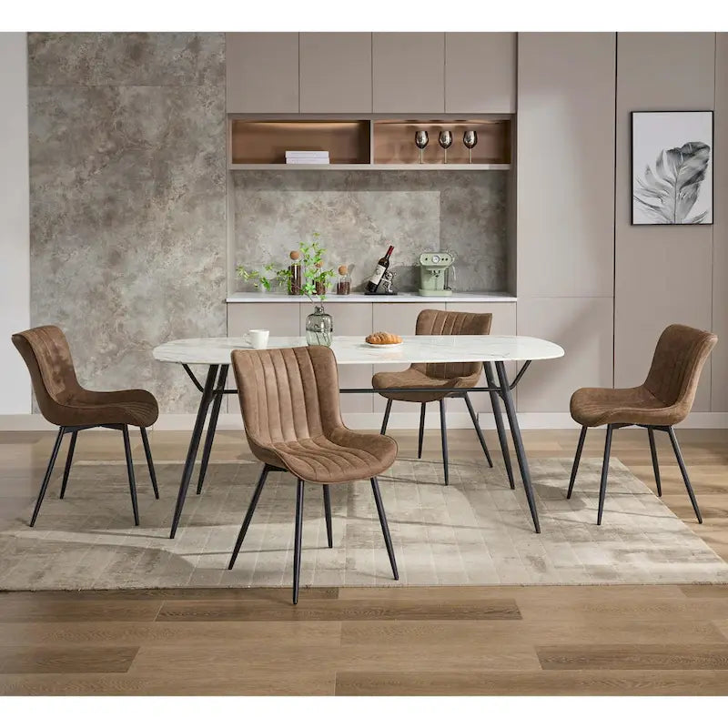 Blue / Brown / Black / Khaki – Diamond & Stripe Faux Leather Armless Dining Chair, Set of 2