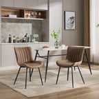 Blue / Brown / Black / Khaki – Diamond & Stripe Faux Leather Armless Dining Chair, Set of 2