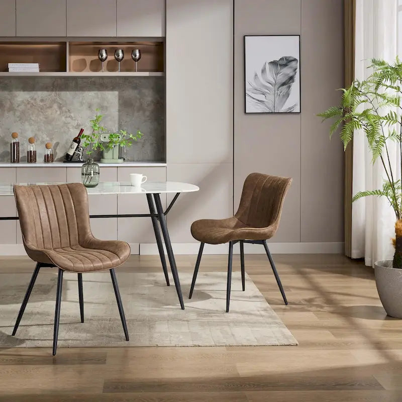 Blue / Brown / Black / Khaki – Diamond & Stripe Faux Leather Armless Dining Chair, Set of 2