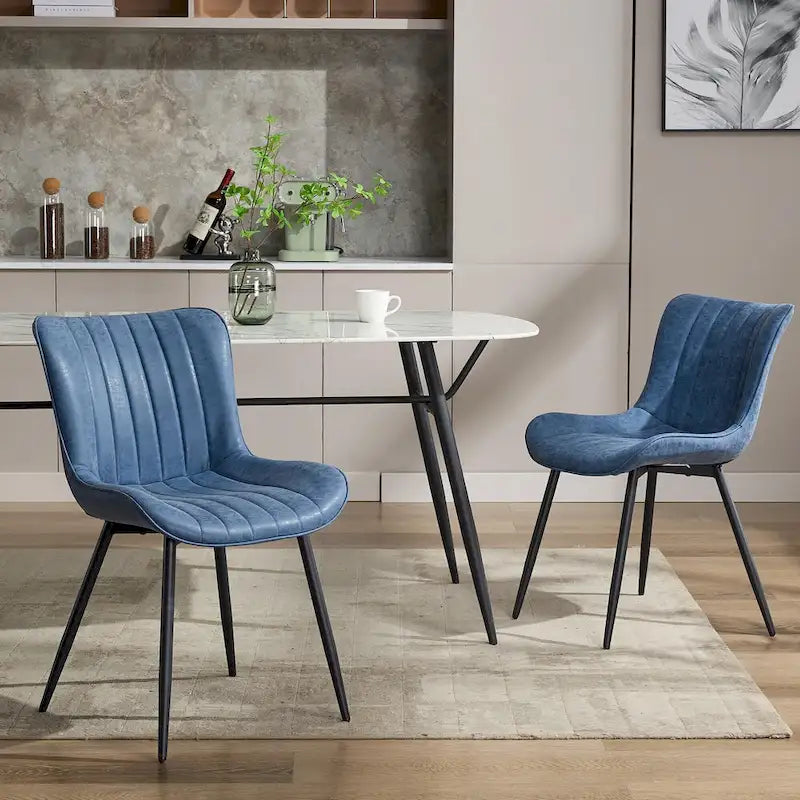 Blue / Brown / Black / Khaki – Diamond & Stripe Faux Leather Armless Dining Chair, Set of 2