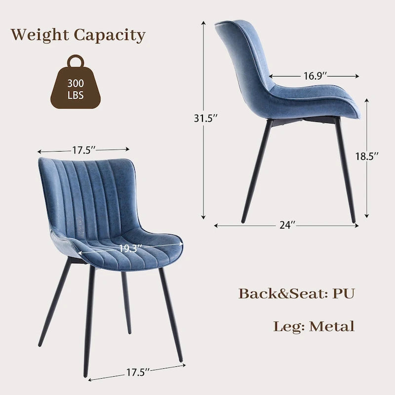Blue / Brown / Black / Khaki – Diamond & Stripe Faux Leather Armless Dining Chair, Set of 2