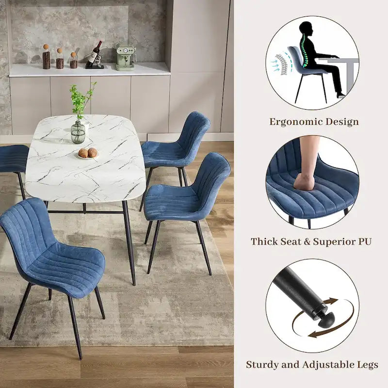 Blue / Brown / Black / Khaki – Diamond & Stripe Faux Leather Armless Dining Chair, Set of 2