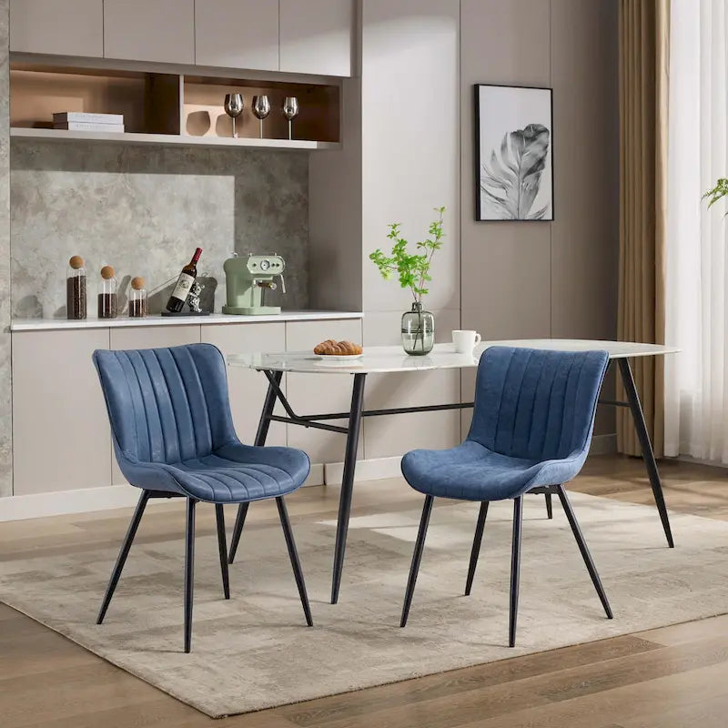 Blue / Brown / Black / Khaki – Diamond & Stripe Faux Leather Armless Dining Chair, Set of 2