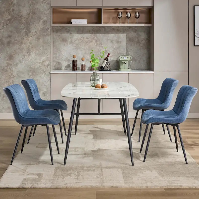 Blue / Brown / Black / Khaki – Diamond & Stripe Faux Leather Armless Dining Chair, Set of 2