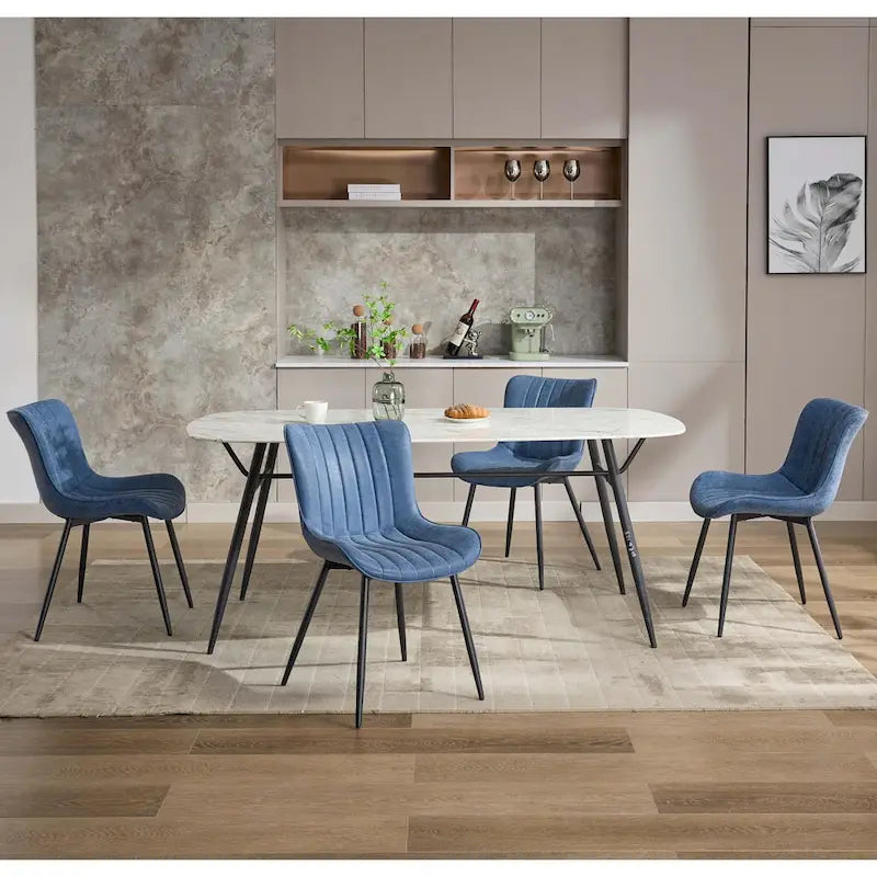 Blue / Brown / Black / Khaki – Diamond & Stripe Faux Leather Armless Dining Chair, Set of 2