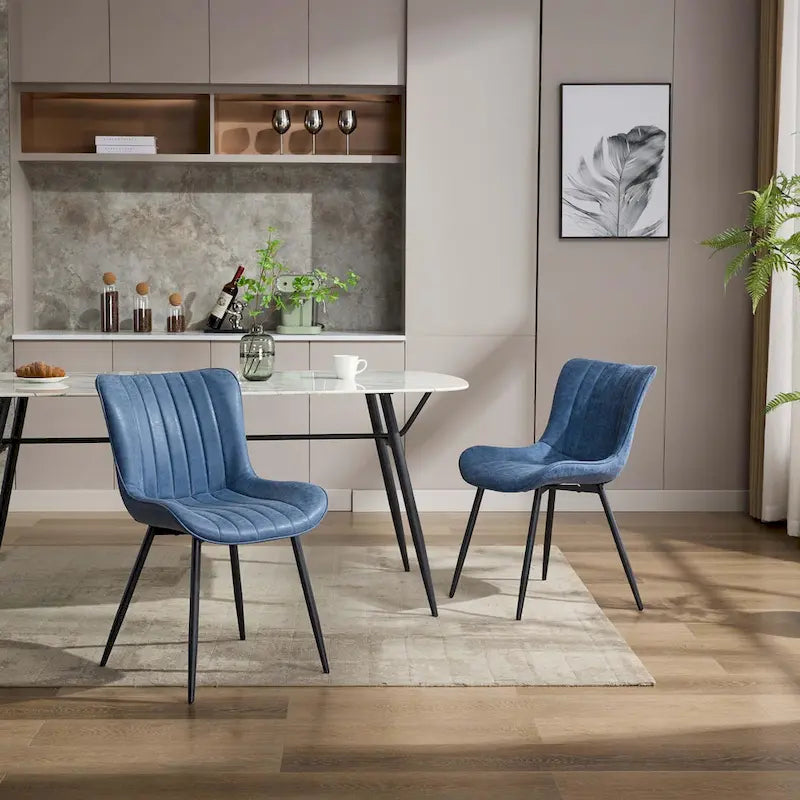 Blue / Brown / Black / Khaki – Diamond & Stripe Faux Leather Armless Dining Chair, Set of 2